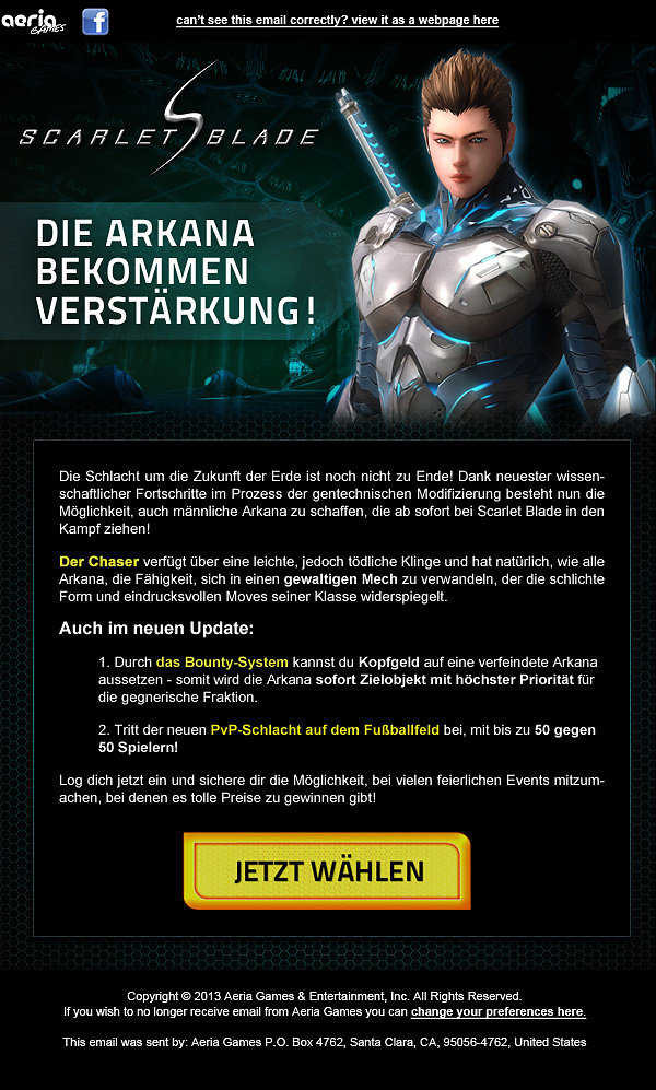 Scarlet Blade - Newsletter